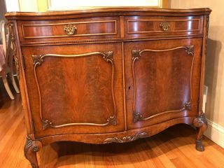 1920 French Provincial Style Dark Burled Walnut Wide Chest By Ruder Brothers