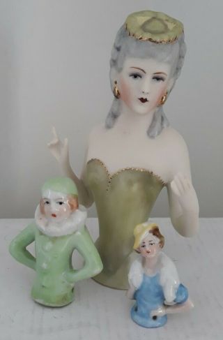 Vintage /antique Porcelain Half Lady Doll Trio 13cm,  5.  5cm,  4.  5cm