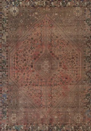 Antique Geometric Tribal Abadeh Area Rug Wool Hand - Knotted Oriental 8x10 Carpet