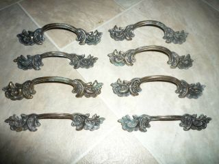 Set Of 8 Vintage Ornate Brass 5 1/4 " Dresser Drawer Handles Pulls