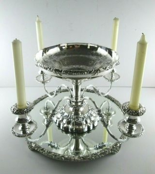 Antique English Silver Plate Epergne Candelabra Centerpiece with Plateau 6