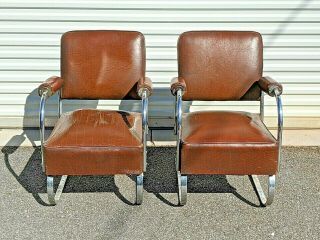 (2) Art Deco Kem Weber For Lloyd /royal Chrome (?) Lounge Chairs Royal Cigar Atl