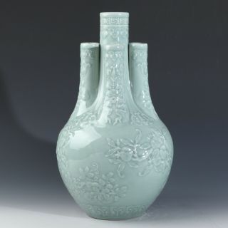 Antique Chinese Celadon Porcelain Five - Tube Vase