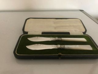 Cased Mother Of Pearl And Silver Plated Preserve Spreaders (mop V 14)