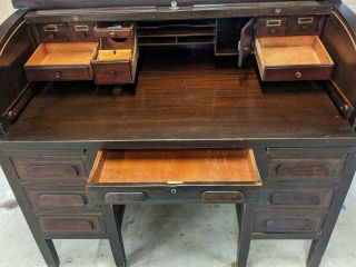 Antique Standard Furniture Co.  Mahogany Roll Top Desk Lock & Keys Office Library 3