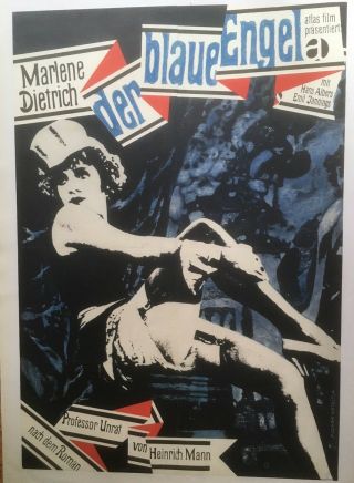 Vintage German Marlene Dietrich " The Blue Angel " Poster Linen Backed