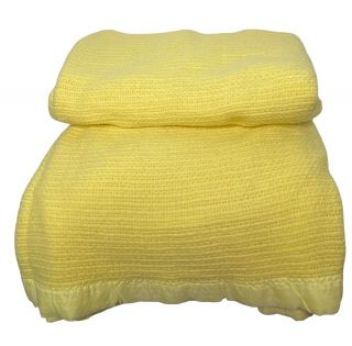 Vintage Chatham Waffle Weave Acrylic Blanket Satin Trim Yellow Thermal Queen
