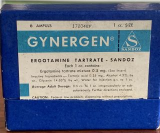 Antique Sandoz Gynergen Box Albert Hofmann Ergotamine Tartrate Delysid Lsd Acid