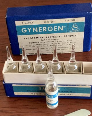 Antique SANDOZ GYNERGEN Box Albert Hofmann Ergotamine Tartrate Delysid LSD acid 2