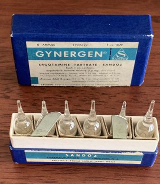 Antique SANDOZ GYNERGEN Box Albert Hofmann Ergotamine Tartrate Delysid LSD acid 3