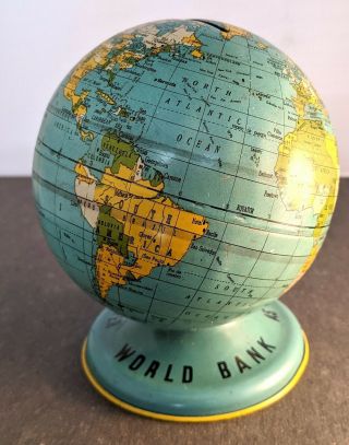 1940s Vintage 4 Inch World Bank Ohio Art Globe Bank