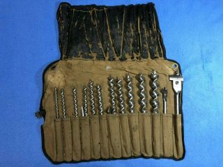 Vintage Auger/brace Drill Bits Large Assorted Pouch Antique W.  A.  Ives Mfg Co