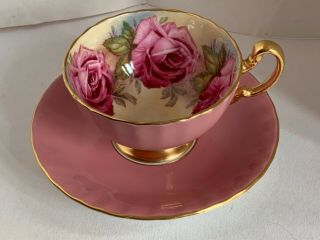 Antique Aynsley Rare Pink J.  A.  Bailey Handpainted Cabbage Roses Cup&saucer 1930’s