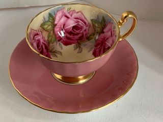 Antique Aynsley Rare Pink J.  A.  Bailey Handpainted Cabbage Roses Cup&Saucer 1930’s 3