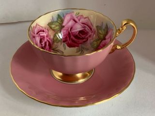 Antique Aynsley Rare Pink J.  A.  Bailey Handpainted Cabbage Roses Cup&Saucer 1930’s 4