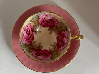 Antique Aynsley Rare Pink J.  A.  Bailey Handpainted Cabbage Roses Cup&Saucer 1930’s 5