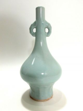 Vintage Chinese Celadon Porcelain Long Neck Elephant Handle Vase 11 "