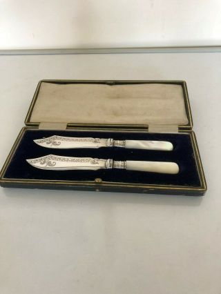 Cased Mother Of Pearl And Silver Plated Preserve Spreaders (mop B79)
