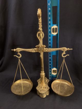 19th Century Solid Brass Maco Braga Serpentine Balance Scale 23” Tall 2