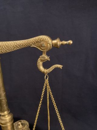 19th Century Solid Brass Maco Braga Serpentine Balance Scale 23” Tall 6