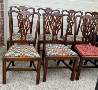 Antique Set 8 Colonial Georgian Mahogany Chippendale Dining Chairs 19th C Eng