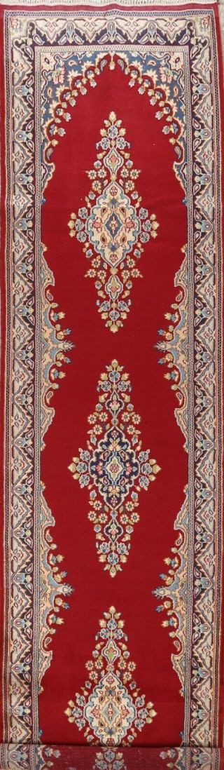 Vintage Red Geometric Traditional Runner Rug Hand - Knotted Oriental Hallway 3x14
