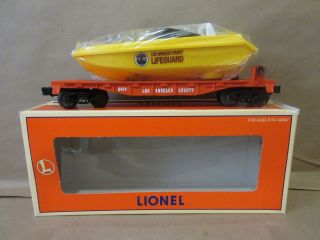 Lionel Model Train 6 - 16970 L.  A.  County Flatcar With L.  A.  County Lifeguard Boat