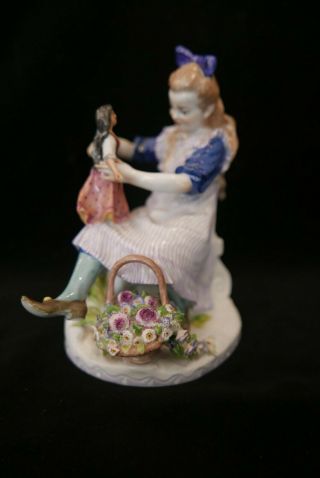 Antique Meissen Figurine B - 214 Girl Sitting With Doll