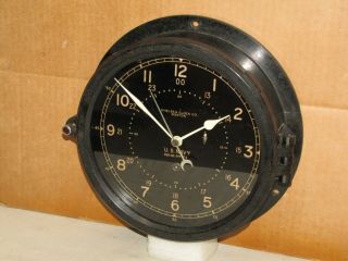 Chelsea Vintage Ships Clock 8 1/2 " Dial U.  S.  Navy 12/24 Hour Ww2 1942 Restored