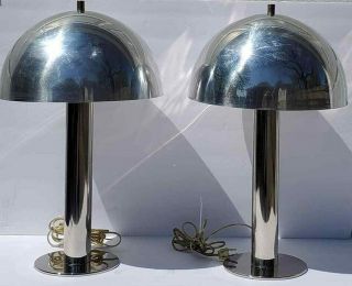 2 Mid Century Atomic Modern Sonneman Laurel Chrome Mushroom Lamp Pair Freeuship