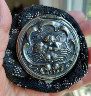 Vintage Antique Beaded Coin Purse Bag With Silverplate? Cherubs Germany?