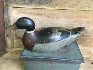Vintage Antique Old Wooden Mason Premier Mallard Drake Duck Decoy