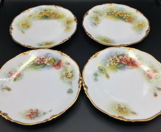 Antique Limoges T&v Signed Porcelain Pansy Luncheon Dishes Set/4