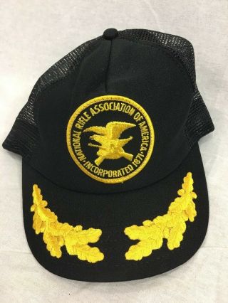 Vtg Nra National Rifle Association Snapback Cap Hat Trucker Gold Leaf Mesh Usa