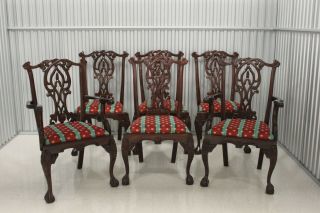 Vintage Chippendale Solid Mahogany Ball & Claw Dining Chairs - Set Of 6
