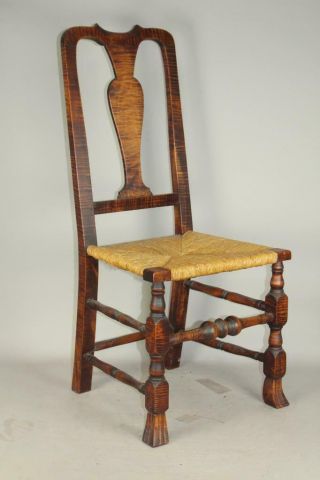 INCREDIBLE TIGER MAPLE 18TH C NORWICH,  CT QA CHAIR WITH SPANISH FEET BEST WOOD 3