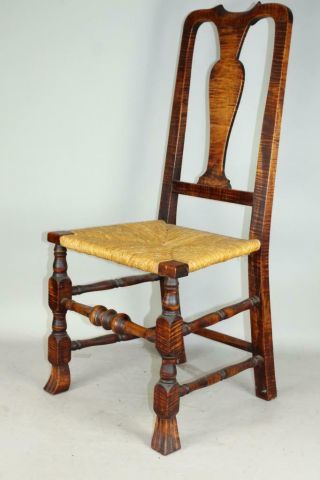 INCREDIBLE TIGER MAPLE 18TH C NORWICH,  CT QA CHAIR WITH SPANISH FEET BEST WOOD 4