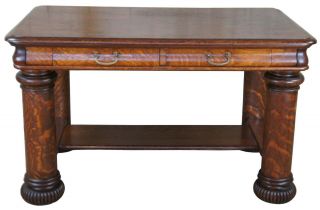 Antique Late Victorian Quartersawn Tiger Oak Library Table Writing Desk 48 "