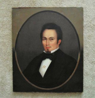 19th C.  Horace Bundy Portrait Oil Painting Gentleman Man W/ Masonic Pin Antique
