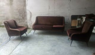Mid Century Set Pair Lounge Chairs Sofa By Marzo Zanuso Gio Ponti Italy 1950s