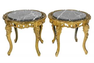 Louis Xvi Style Gilt Bronze And Marble Top End Tables - A Pair