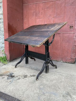 1920s Hamilton Industrial Cast Iron Drafting Table Office Desk Study Art Easel