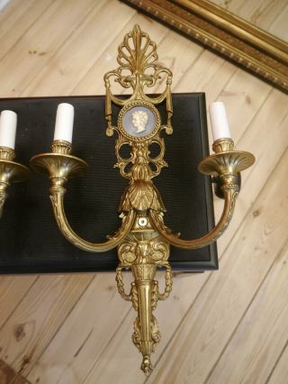 large empire shape old brass sconces porcelain medallion wall lamps 2 lights 3