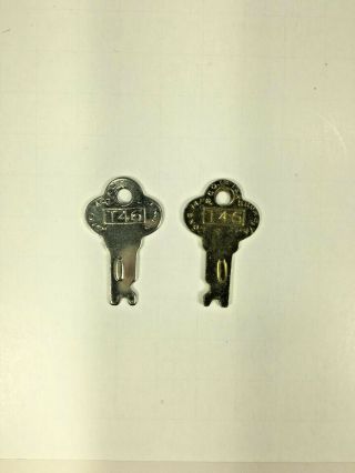 2 Vintage T46 Key Long Lock Foot Locker Chest Trunk Gold Silver Antique