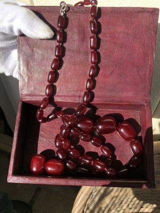 Antique Cherry Amber Faturan Bakelite Beaded Necklace Plus 2 Loose Beads 99 Gm