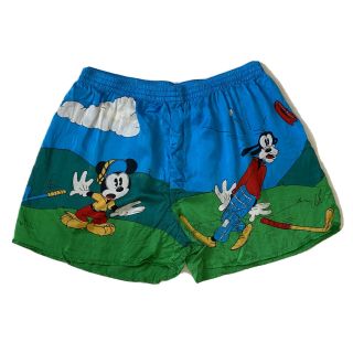 Vtg Disney Sz M All Over Print Silk Mickey And Co Mouse Boxers Shorts Unisex