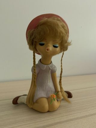 Vintage Rubber Vinyl Toy Doll Girl 1960s Made In Japan Flower Girl Hat Makeup