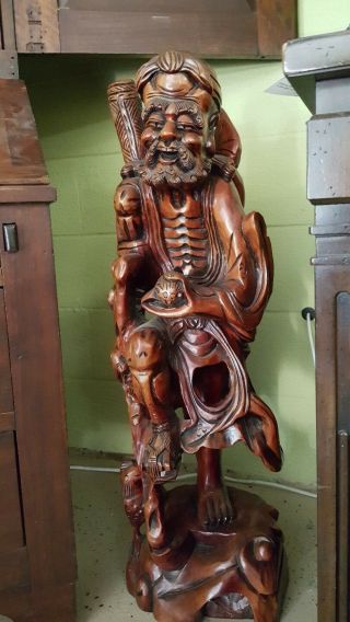 Very Large 35 " Antique Carved Asian Chinese Rosewood Wooden Figure Statue 89cm
