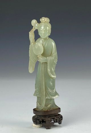Antique Chinese Jade Carving Statue Of Standing Figure