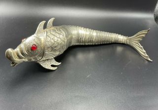 Antique Spanish Sterling Silver Huge Articulated Fish Figurine 15 1/2”